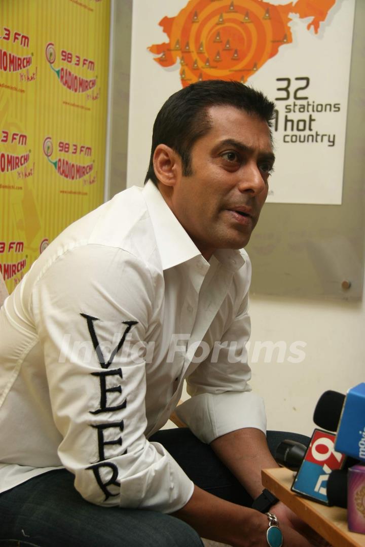 Bollywood actor Salman Khan at the promotional event of his upcoming film &quot;Veer&quot; at Radio Mirchi studio at Parel