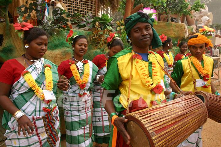 A Folk artist from Jharakhnd at the press preview for the Republic Day Tableaux, in New Delhi on Friday 22 Jan 2010