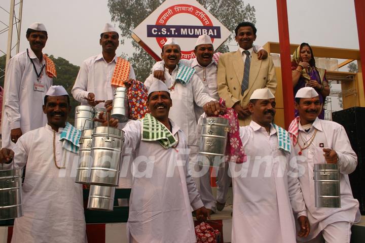 Dabbawalas from Maharashtra at the press preview for the Republic Day Tableaux, in New Delhi on Friday 22 Jan 2010