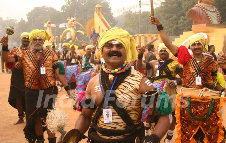 Folk artist from Karnatak at the press preview for the Republic Day Tableaux, in New Delhi on Friday 22 Jan 2010