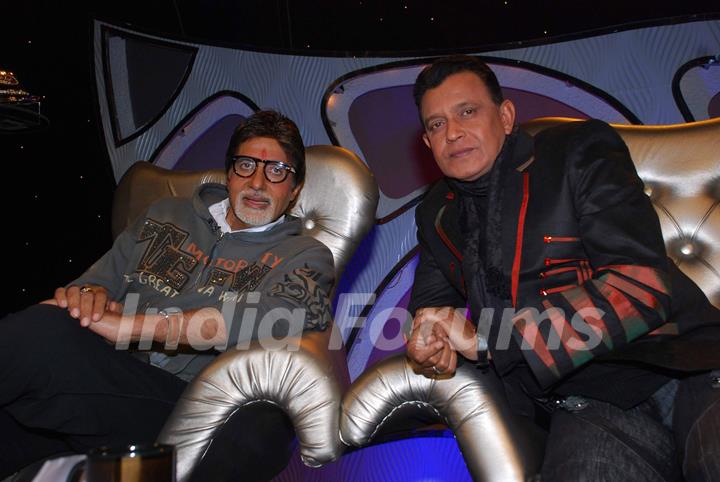 Bollywood Actor Amitabh Bachchan with Mithun Chakraborty on the sets of DID in Mumbai on Monday