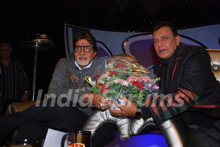 Bollywood Actor Amitabh Bachchan with Mithun Chakraborty on the sets of DID in Mumbai on Monday