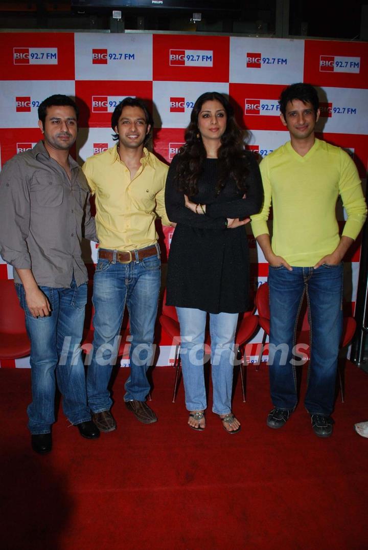Bollywood actors Vatsal Sheth, Tabu and Sharman Joshi at the promotional event of their upcoming movie &quot;Toh Baat Pakki&quot; at Big FM studios,Andheri in Mumbai