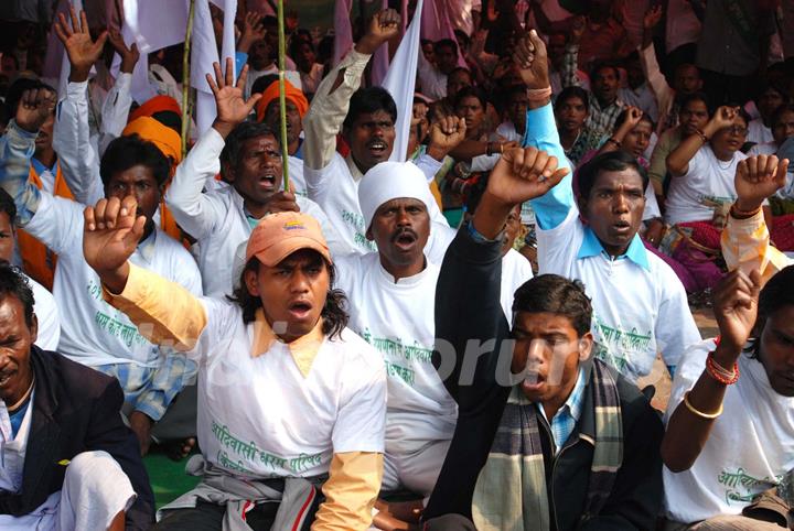 Tribal groups from several states across the country held a protest in New Delhi on Wednesday demanding they be listed under a distinct ''Religion Code'' in the 2011 population census Union Minister of Food Processing Industries Subodh Kant