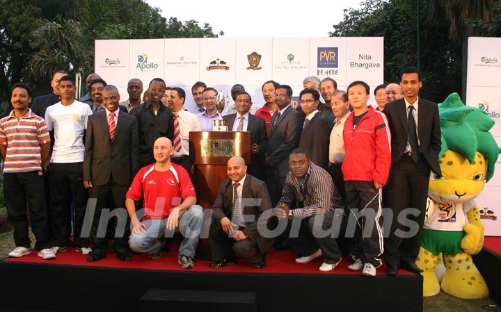 Players of United Football Club with the ''''United Cup 2010'''' at the announcement of the United Cup 2010 an Inter Embassy Championship, in New Delhi on Thursday 25 Feb 2010