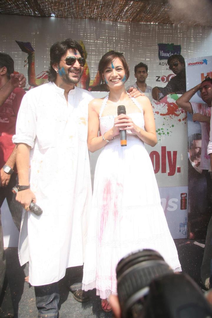 Dia Mirza & Arshad Warsi promotes Hum Tum Aur Ghost at Zoom Holi at Andheri, Mumbai