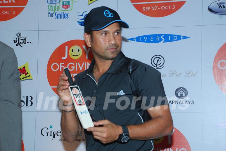 Sachin Tendulkar at Joy of Giving press meet at MCA, Bandra