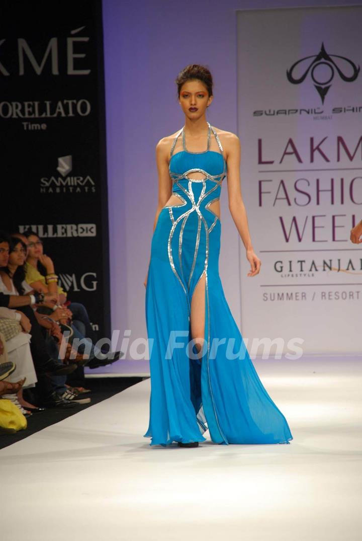 Model walks on the ramp for designer Swapnil Shinde at Lakme Fashion Week 2010