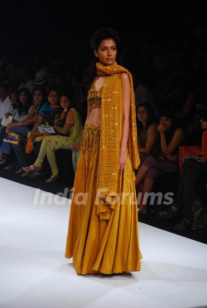 Model walks on the ramp for designer Debarun at Lakme Fashion Week 2010