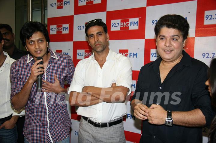 Riteish Deshmukh, Akshay Kumar and Sajid Khan at Housefull music launch at Big FM