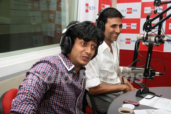 Riteish Deshmukh and Akshay Kumar at Housefull music launch at Big FM