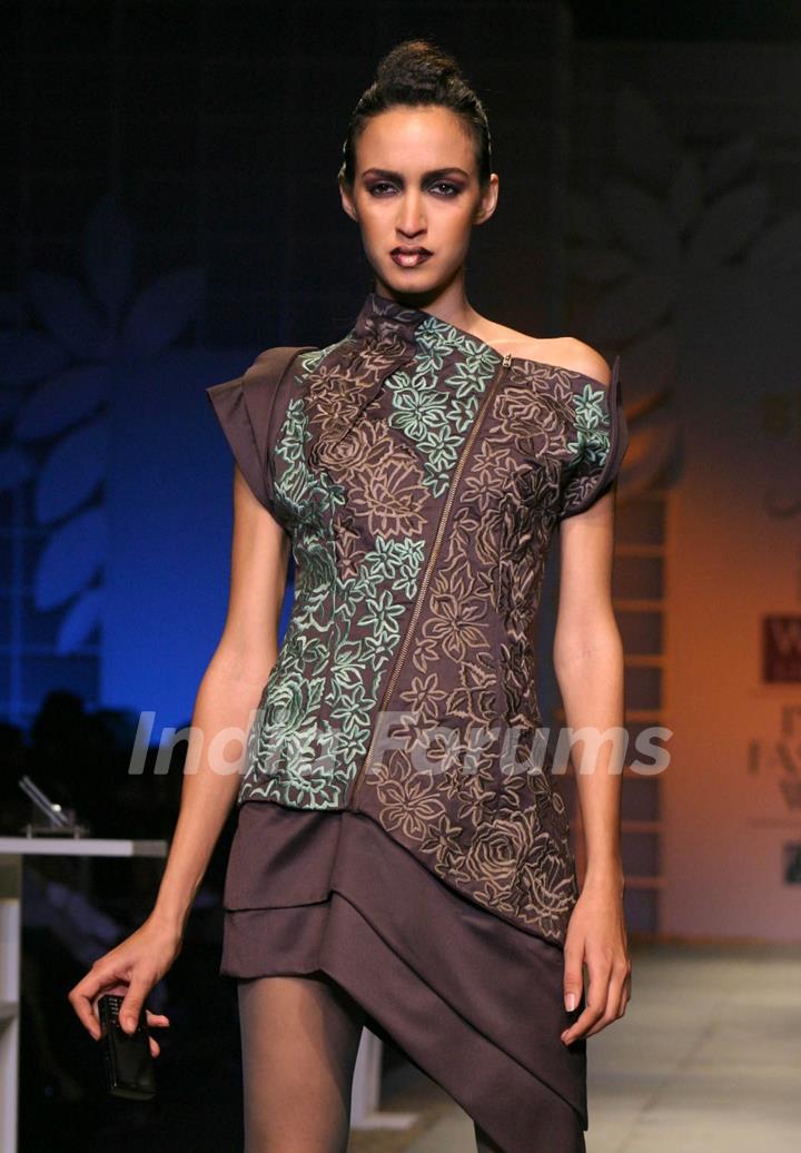 A model showcasing designers Ankita and Anjana Bhargav creation at the Wills Lifestyle India Fashion Week 2010, in New Delhi on Thrusday ( Photo: IANS)