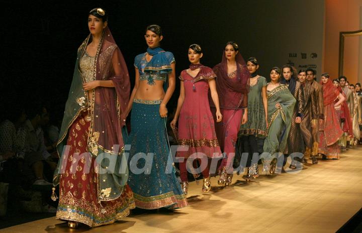 Models showcasing designer Rocky S creations at the Wills Lifestyle India Fashion Week 2010, in New Delhi on Friday