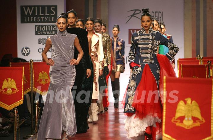 Models showcasing designer Ritu Beri,s creations at the Wills Lifestyle India Fashion Week-2010, in New Delhi