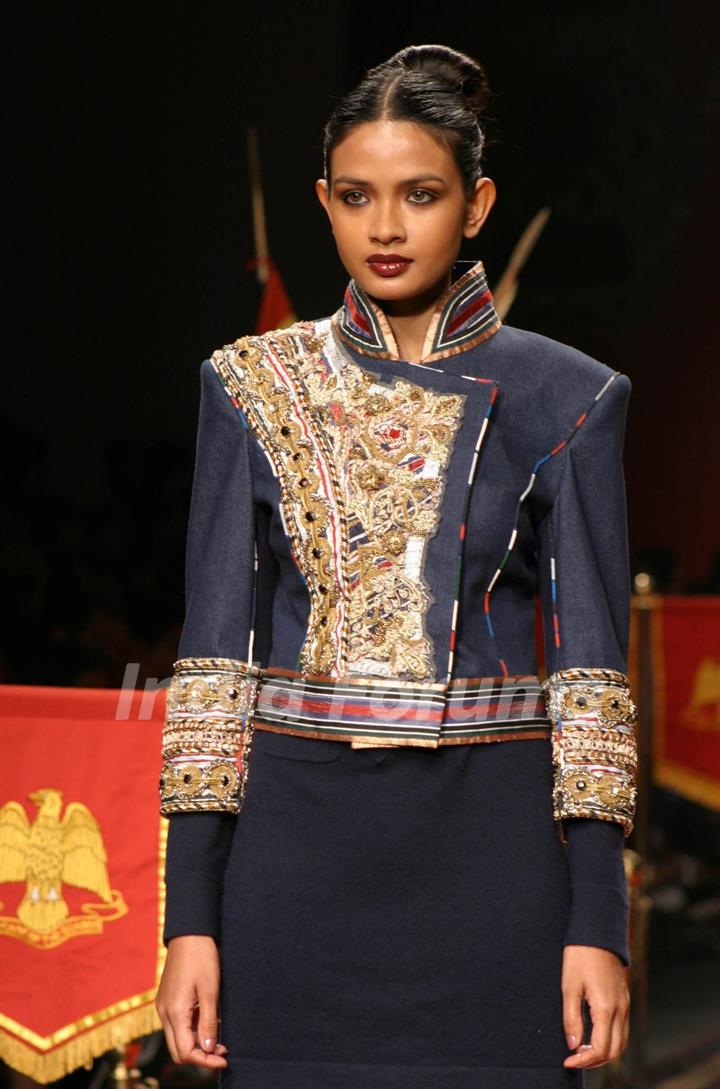 A Model showcasing designer Ritu Beri,s creation at the Wills Lifestyle India Fashion Week-2010, in New Delhi