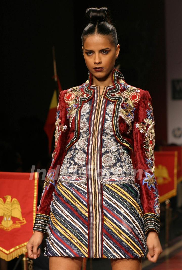 A Model showcasing designer Ritu Beri,s creation at the Wills Lifestyle India Fashion Week-2010, in New Delhi