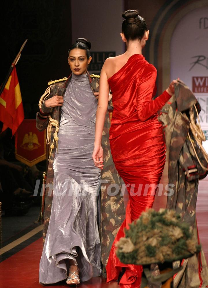 Models showcasing designer Ritu Beri,s creations at the Wills Lifestyle India Fashion Week-2010, in New Delhi