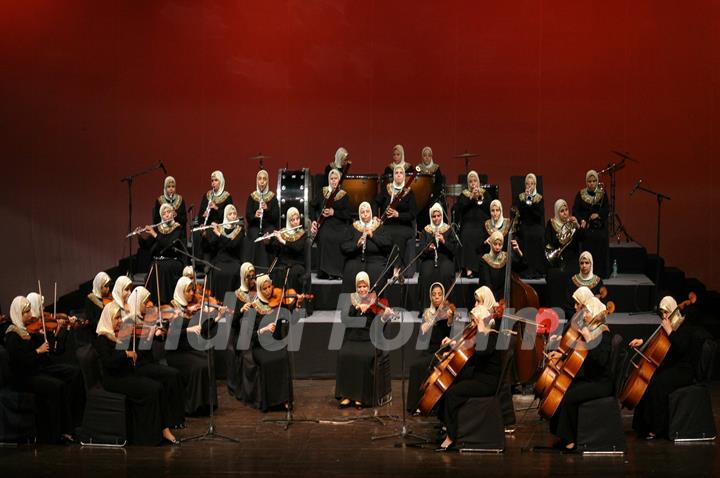 The Egyption Blind Grils Chamber Orchestra performing traditional westren and oriental classical music in New Delhi on Teusday