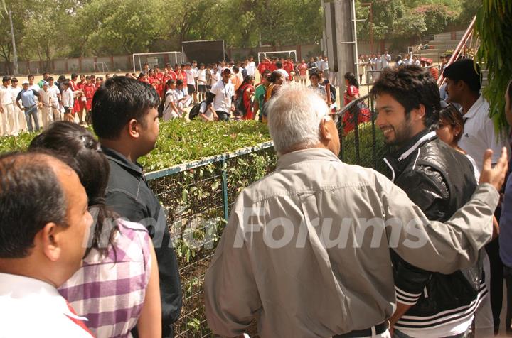 Bollywood actor Shahid Kapoor visited his old school &quot;Gyan Bharti&quot; in New Delhi 14 April 2010 to promote his film &quot;Paathshala&quot; and revive his childhood memories