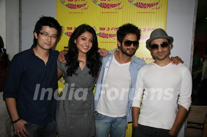 Meiyang Chang, Anushka Sharma, Shahid Kapoor and Vir Das promote ''Badmaash Company'' on Radio Mirchi at Lower Parel