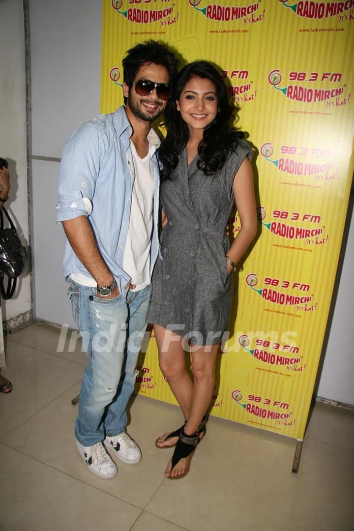 Anushka Sharma and Shahid Kapoor promote ''Badmaash Company'' on Radio Mirchi at Lower Parel