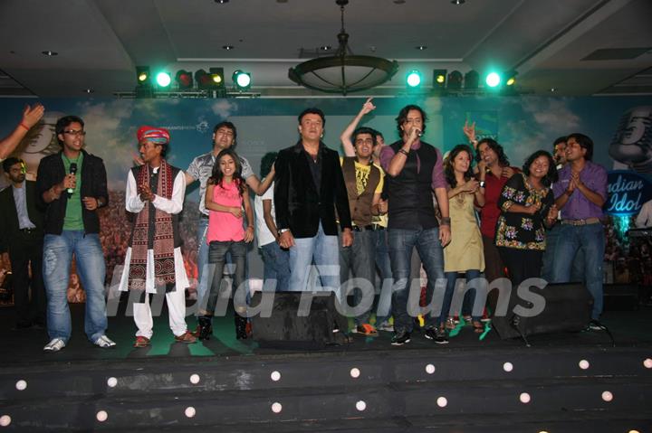 Music composers Anu Malik and Salim Merchant at the press meet of reality singing show &quot;Indian Idol&quot; at ITC Grand Maratha