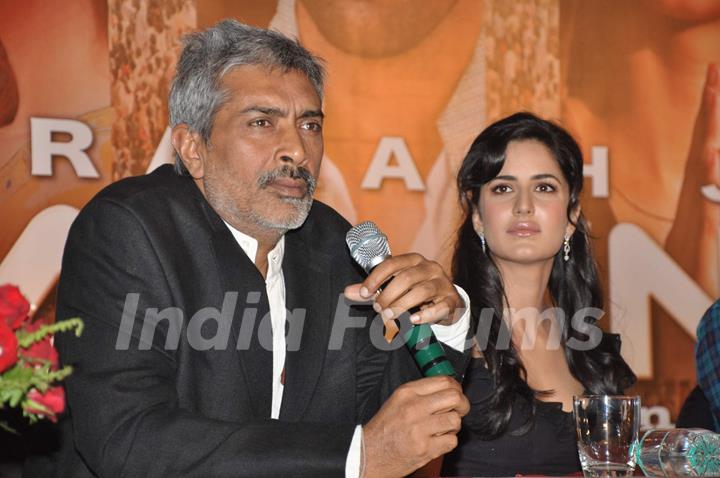 Katrina Kaif and director Prakash Jha at a press meet for film &quot;Rajneeti&quot; in JW Marriott, Mumbai