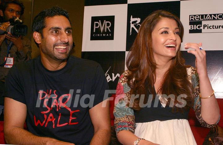 Abhishek Bachchan and Aishwarya Rai Bachchan while promoting their film &quot;Raavan&quot; in Ambience Mall, Gurgaon Sunday