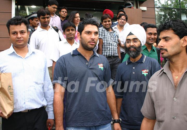 Cricketer Yuvraj Singh at the lunch of South African brand Fry''s at the Godrej Nature''s Basket store in New Delhi on Thursday