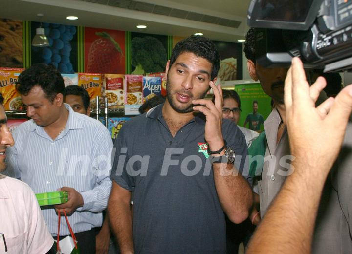 Cricketer Yuvraj Singh at the lunch of South African brand Fry''s at the Godrej Nature''s Basket store in New Delhi on Thursday