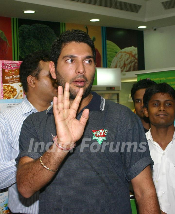 Cricketer Yuvraj Singh at the lunch of South African brand Fry''s at the Godrej Nature''s Basket store in New Delhi on Thursday