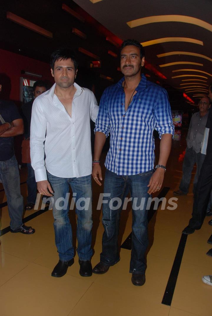 Ajay Devgan and Imran Hashmi at Once upon a time in Mumbai promotional event at Cinemax