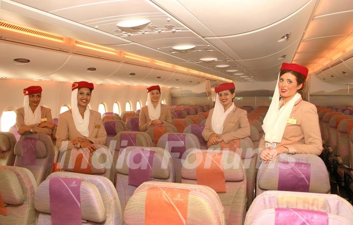 The inside view of Emirates Airbus A380 at the Terminal-3 Indira Gandhi International Airport New Delhi