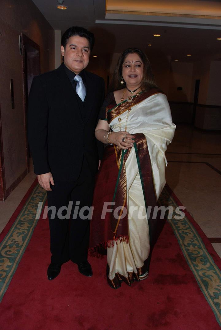 Sajid Khan and Kirron Kher during the press meet for the TV show