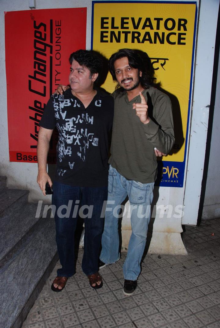 Ritesh Deshmukh and Sajid Khan catch up on film Expendables at PVR, Juhu