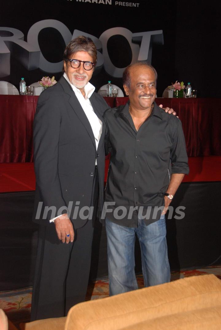 Amitabh Bachchan and Rajnikant at Robot music launch at JW Marriott