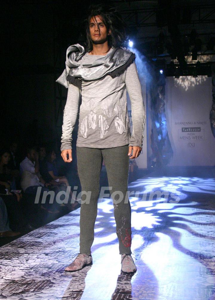 A model showcasing designer Shantanu & Nikhil''s creations at the Ven Heusen India Mens Week, in New Delhi