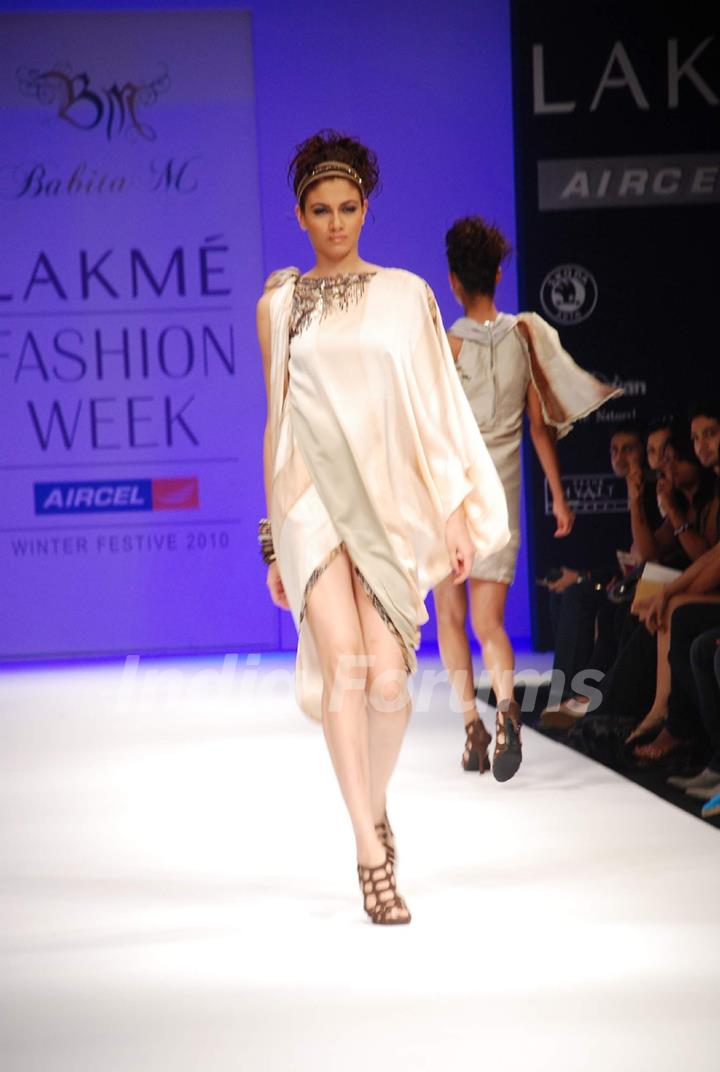 A model walks the runway in an Babita design at the Lakme Fashion Week