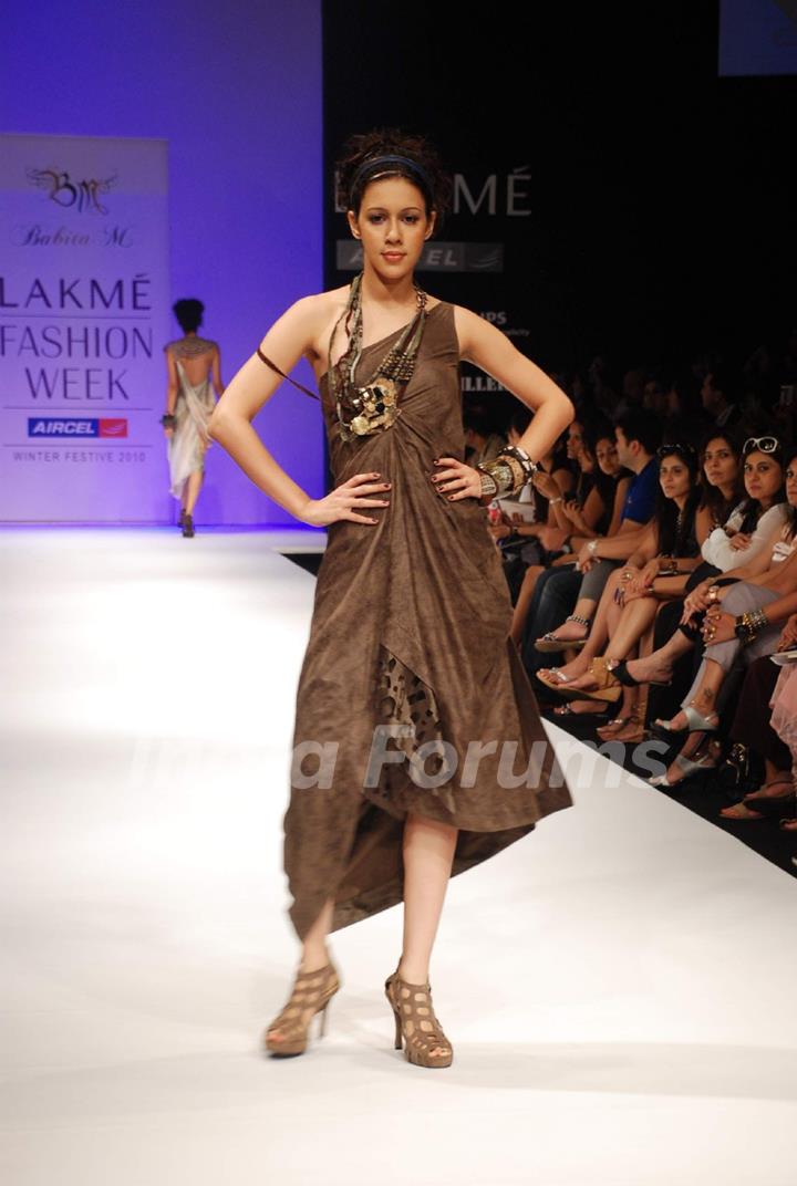 A model walks the runway in an Babita design at the Lakme Fashion Week