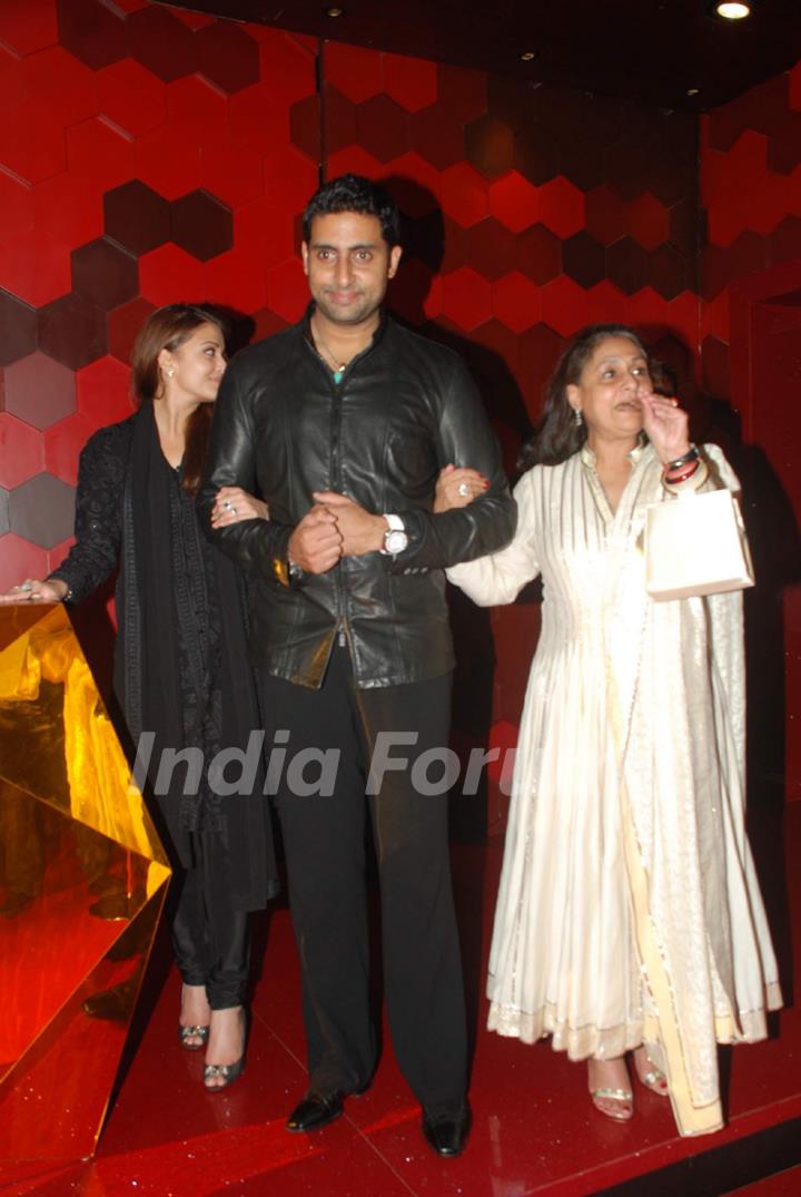 Abhishek Bachchan with Aishwarya and Jaya at Shabana Azmi birthday bash at Juhu