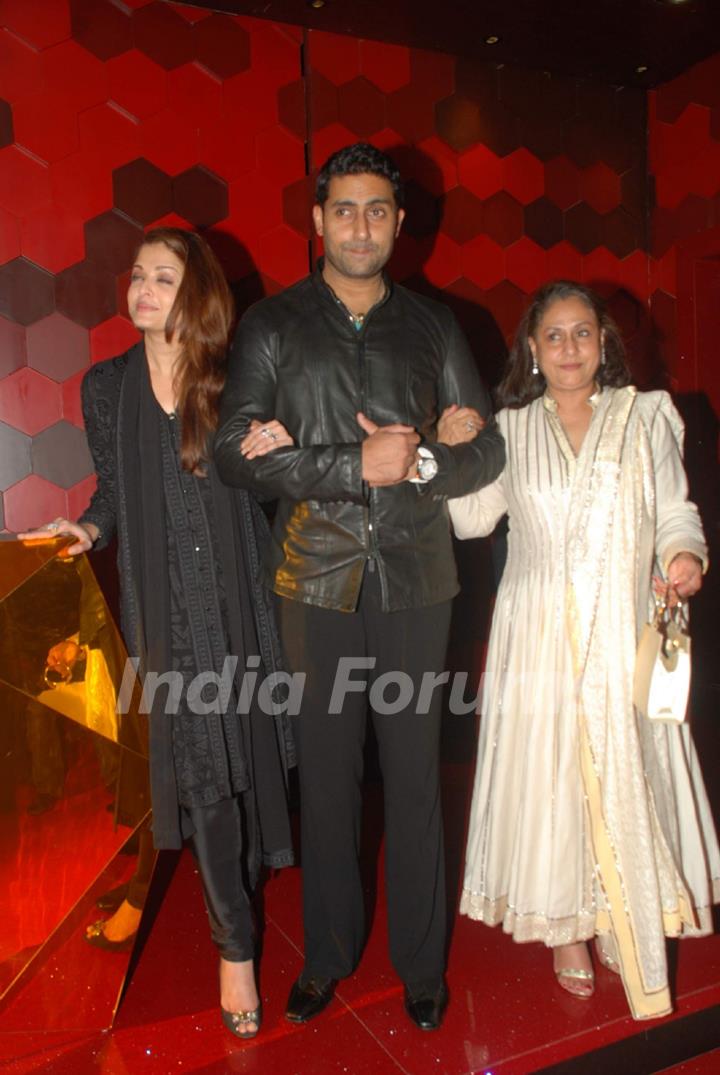 Abhishek Bachchan with Aishwarya and Jaya at Shabana Azmi birthday bash at Juhu