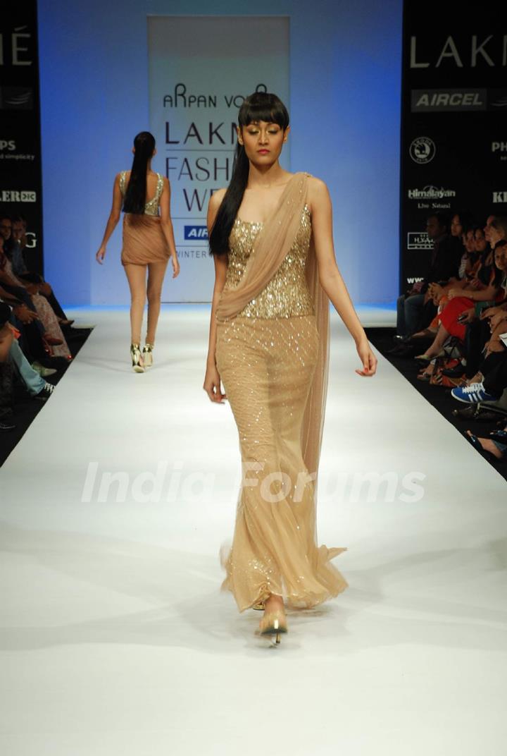 A model on the ramp for Arpan Vohra's design at the Lakme Fashion Week