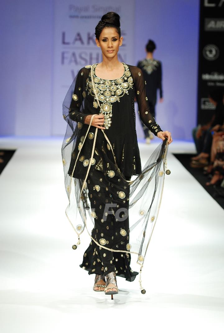 Models walk the ramp for Payal Singhal's creation at Lakme Fashion Week