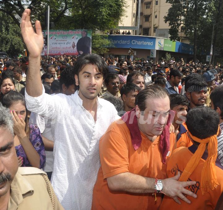 Rajeev Kapoor and Ranbir Kapoor at RK's Ganesha visarjan at  RK Studio, Chembur in  Mumbai on Wednesday Evening