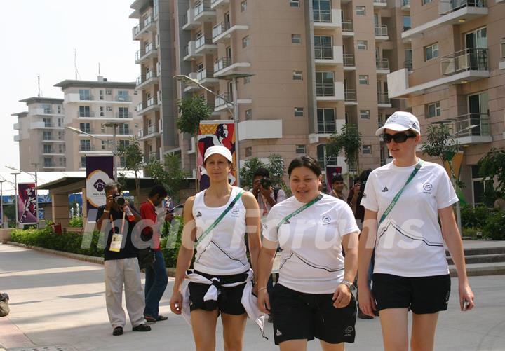 Delegates from New Zealand at the Commonwealth Games Village in New Delhi on Saturday