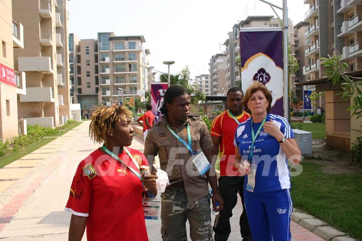 Foreign delegates at the Games Village in New Delhi on Saturday