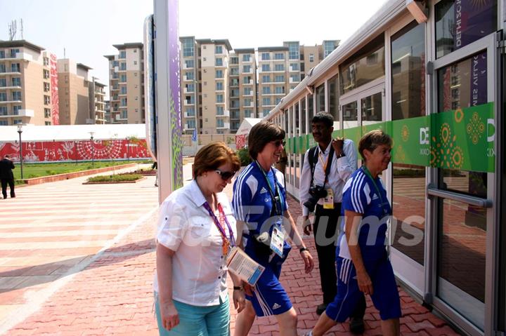 Foreign delegates at the Games Village in New Delhi on Saturday