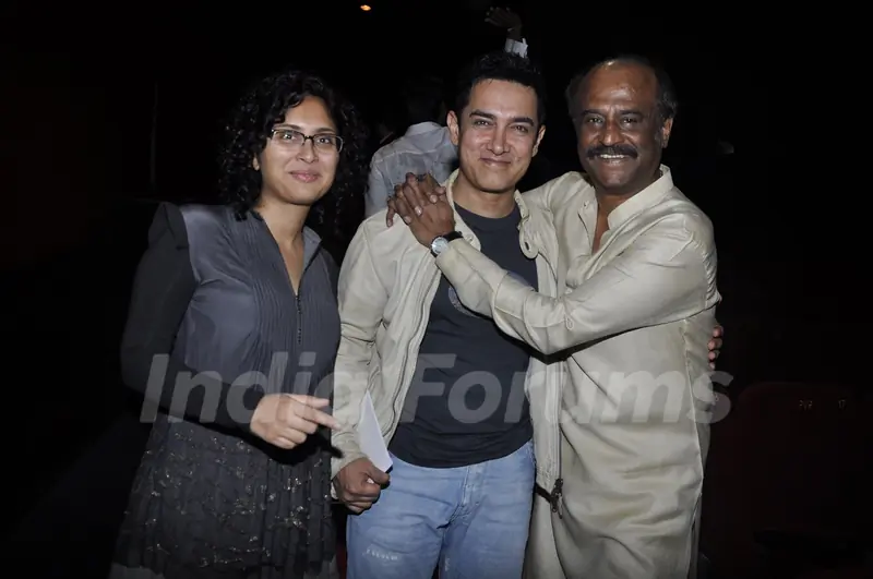 Kiran, Aamir and Rajinikanth at Robot premiere at PVR