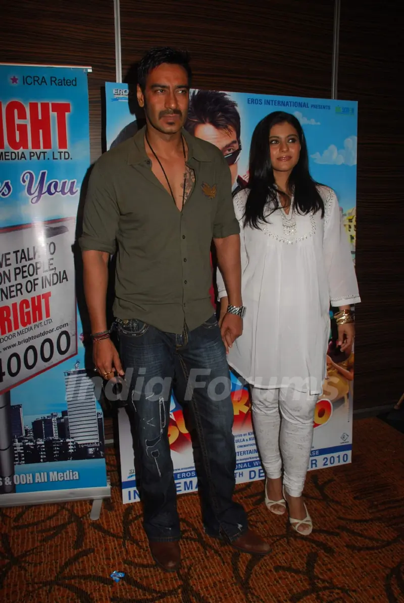 Kajol and Ajay Devgan at Toonpur Ka Superhero music launch at Novotel. .