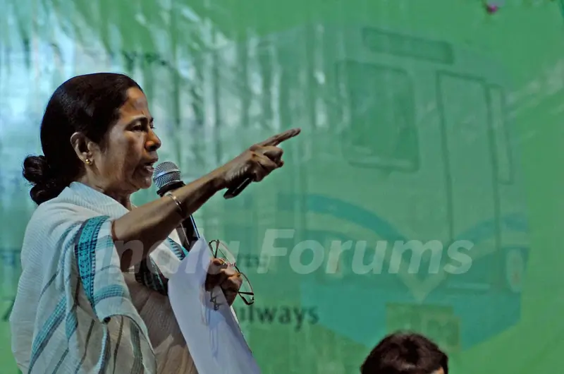 Railway minister Mamata Banerjee adresses the media during a foundation stone laying function to confer the status of 17th Indipendent Zonal Railway in Kolkata and commencement of work for Joka-BBD Bag metro rail project (phase-1) of Joka ...